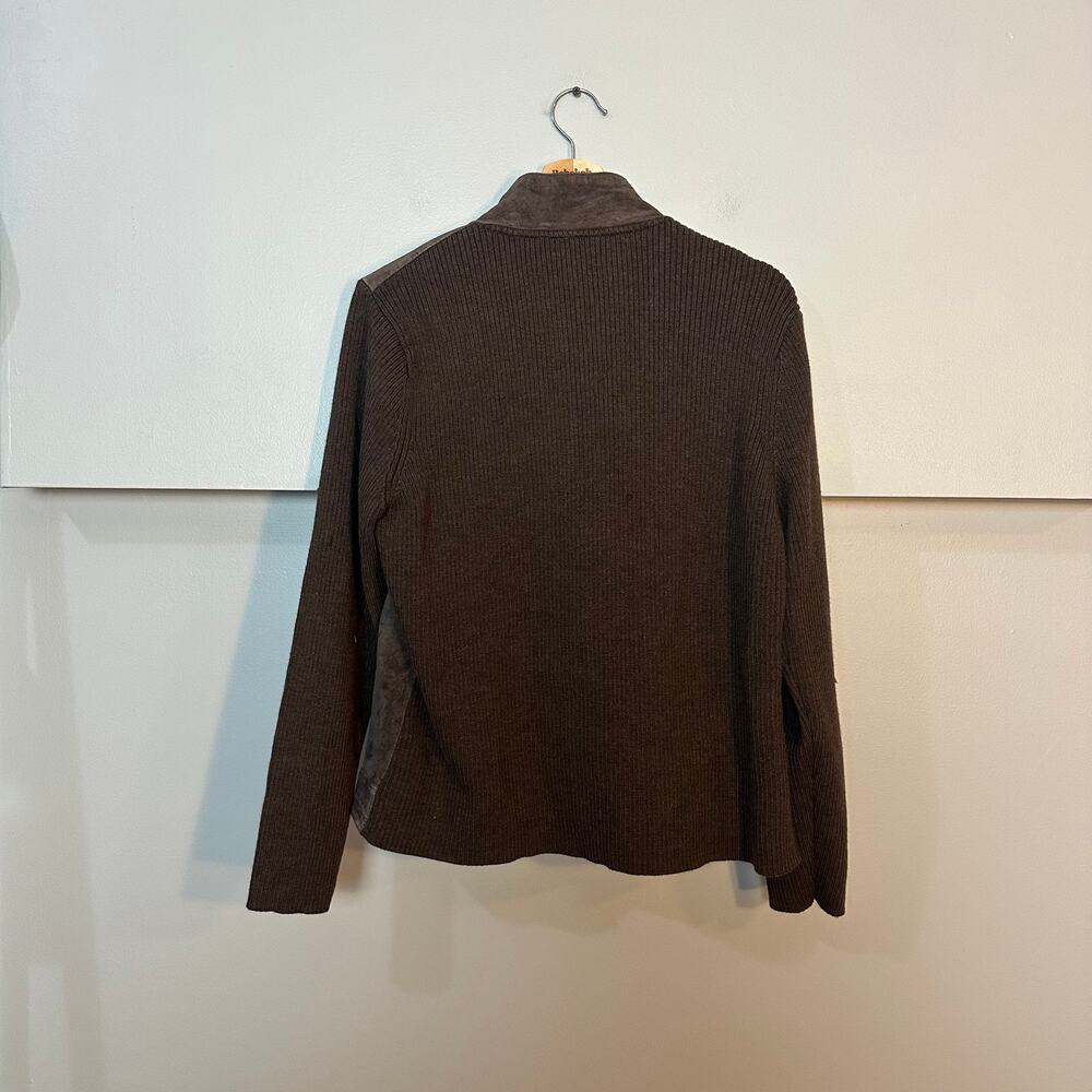 Pendleton Brown Leather & Merino Wool Jacket SZ LARGE Full Zip Knit Classic Coat - Picture 7 of 11